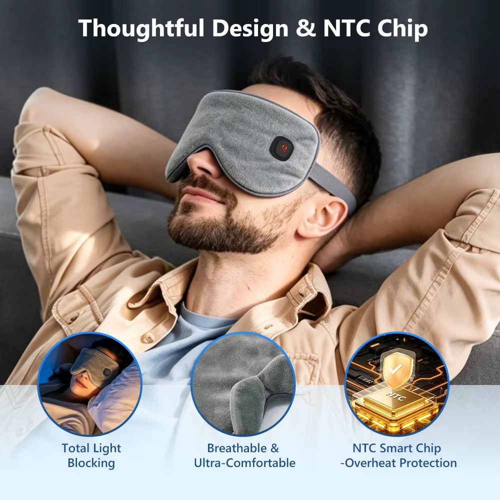 Cordless Heated Eye Mask with 4-Level Temperature Control & 1000mAh Rechargeable Battery – Lightweight Sleep Eyeshade for Eye Fatigue & Dark Circles