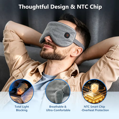 Cordless Heated Eye Mask with 4-Level Temperature Control & 1000mAh Rechargeable Battery – Lightweight Sleep Eyeshade for Eye Fatigue & Dark Circles