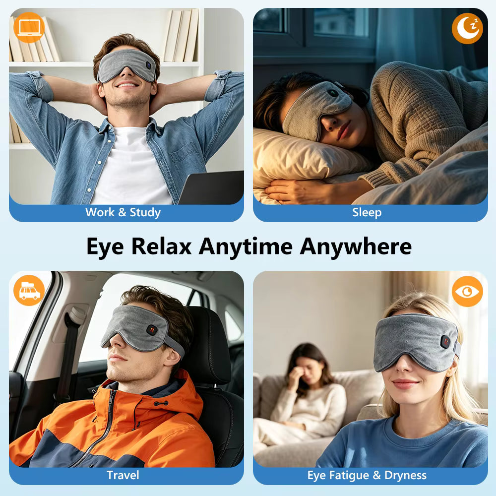 Cordless Heated Eye Mask with 4-Level Temperature Control & 1000mAh Rechargeable Battery – Lightweight Sleep Eyeshade for Eye Fatigue & Dark Circles