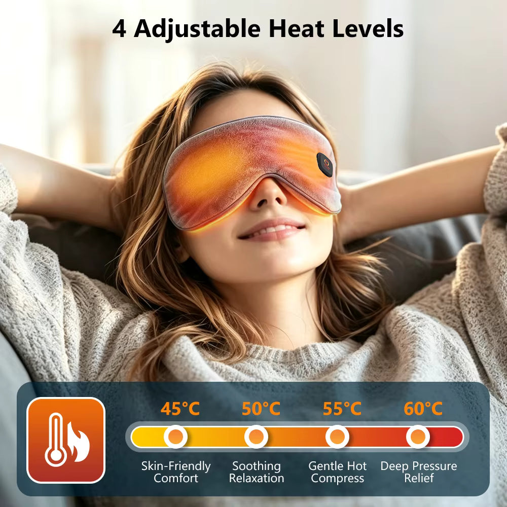 Cordless Heated Eye Mask with 4-Level Temperature Control & 1000mAh Rechargeable Battery – Lightweight Sleep Eyeshade for Eye Fatigue & Dark Circles